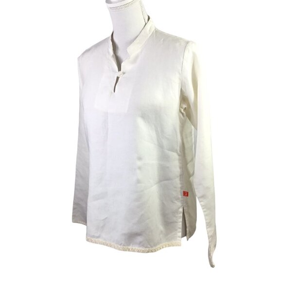 Maya Organic Linen Top Blouse Shirt Long Sleeve Quality Natural Ivory Size Large - Picture 1 of 11